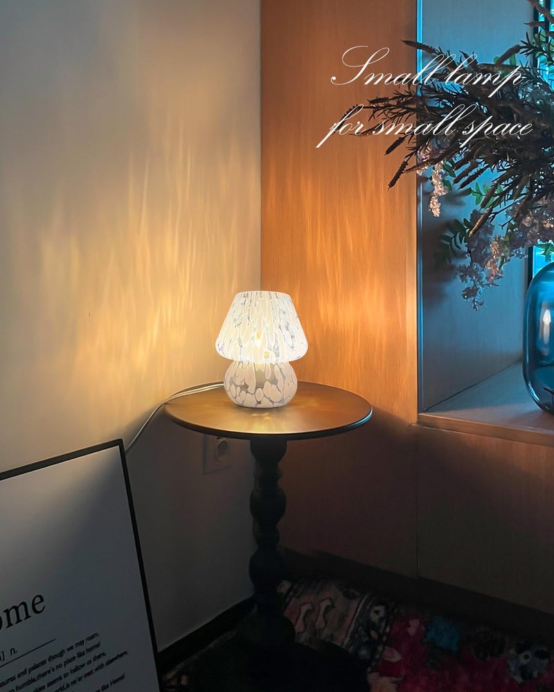 OneWish Mushroom Lamp Small Bedside Table Lamp-Nightstand Nightlight Dimmable Stepless, Translucent Glass Desk Lamp for Bedroom Dorm Living Kitchen, Murano Style Aesthetic Cute Home Decor(Blue) - Image 5